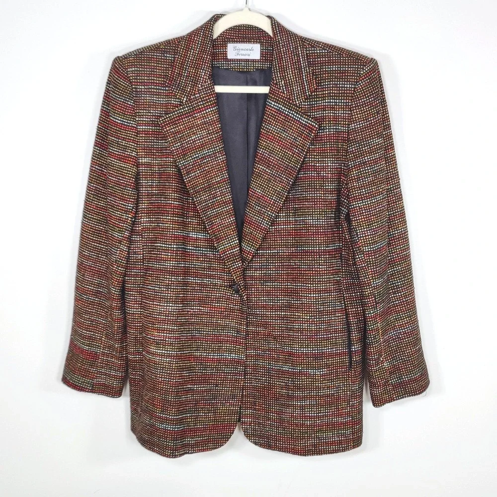Vintage Giancarlo Ferrari 100% Silk Tweed Blazer S Multicolor 90s Art Teacher